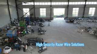 The drone's perspective takes you on a tour of the Razor Wire factory.